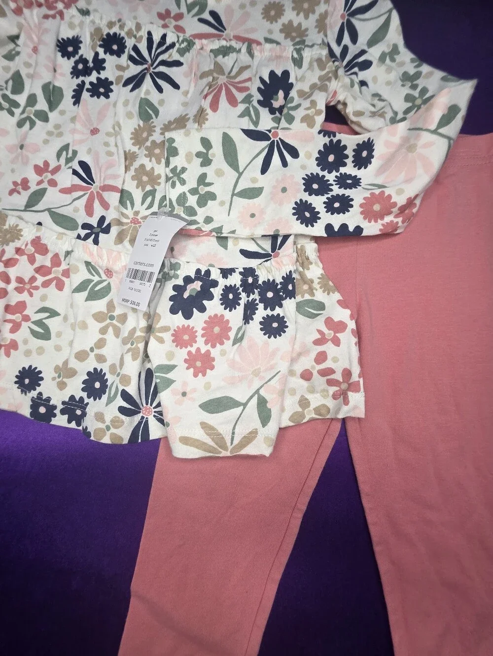 Carter's Floral Peplum/Jersey Top and Coral Leggings  Set - Nature Theme - Picture 7 of 9